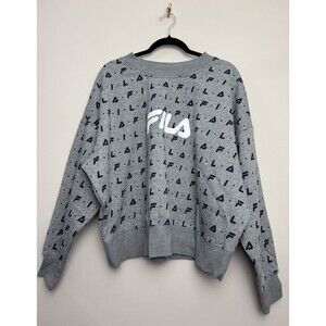 Fila Womens Cropped Sweatshirt Plus Size 2X Logo Gray Blue Spell Out Pullover